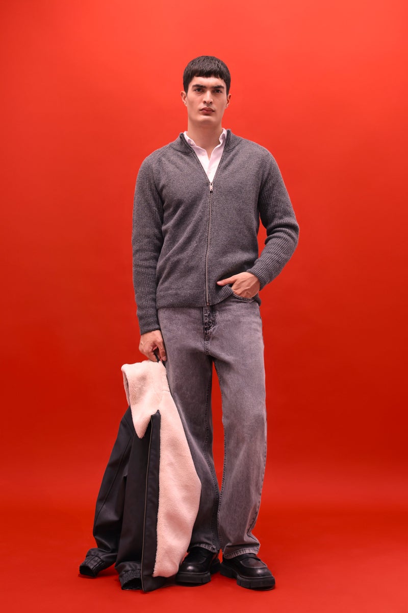 DeFacto Grey Man Standard Fit Turtleneck Knitwear Cardigan Casual - Image 2